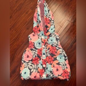 Floral Hooded Vest with Pink Fleece Lining